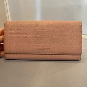 Used Burberry Pink Embossed Check Leather Long Continental Wallet Silver HW Auth